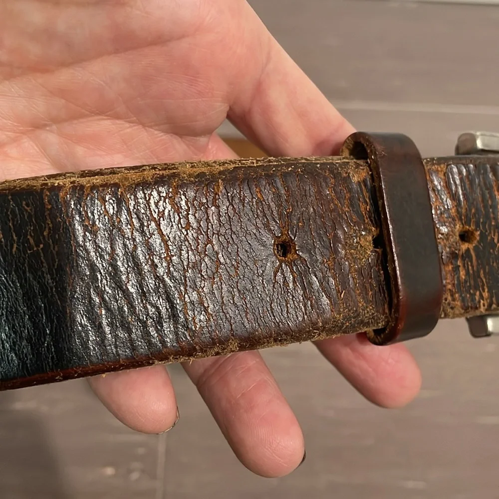 Vintage Men’s Oil-Tanned Top Grain Cowhide distressed leather brown belt size 34